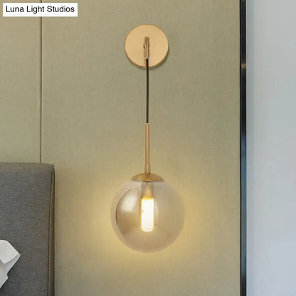 Modern brass smoked glass ball wall hanging lamp bedroom lighting