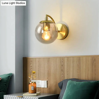 Modern brass smoked glass stairway wall lighting fixture