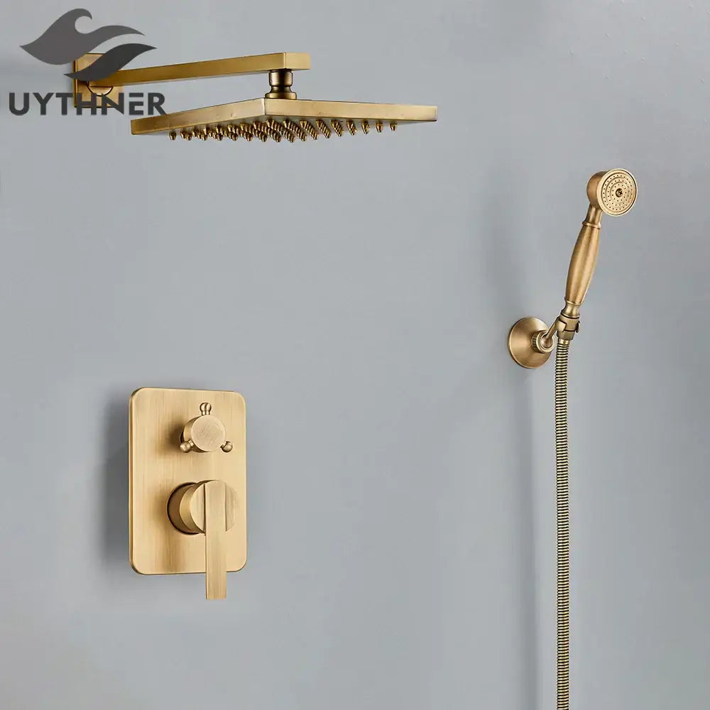 Modern brass square rainfall shower faucet set bathroom mixer system