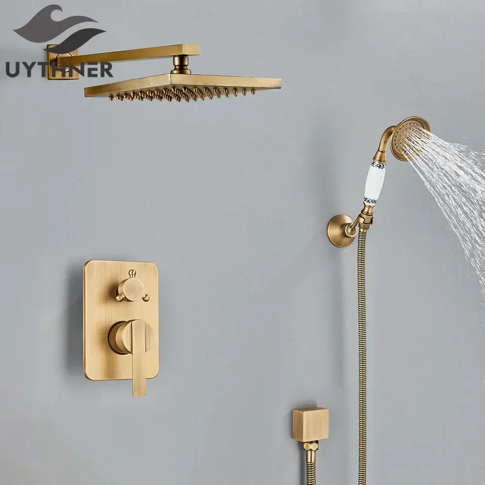 Modern brass square rainfall shower faucet set bathroom mixer system