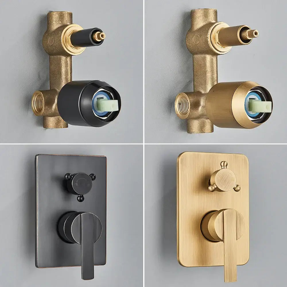 Modern brass square rainfall shower faucet set bathroom mixer system