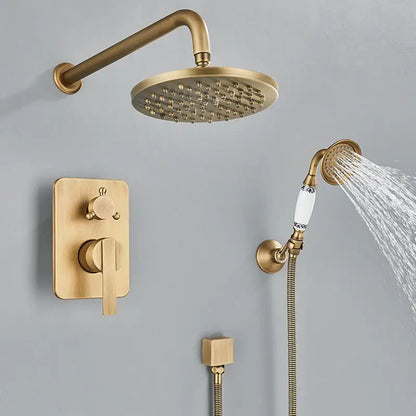 Modern brass square rainfall shower faucet set bathroom mixer system