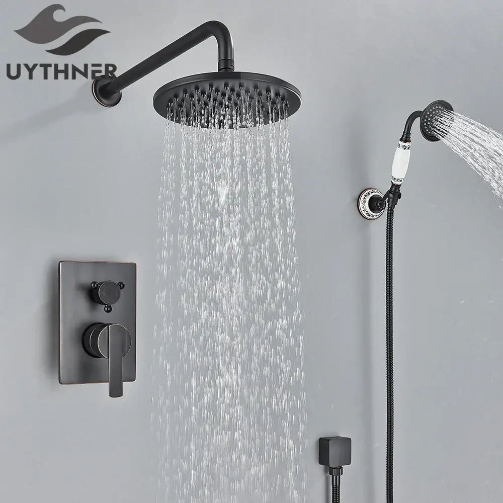 Modern brass square rainfall shower faucet set bathroom mixer system
