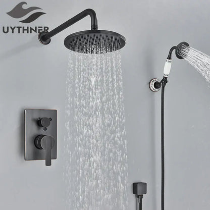 Modern brass square rainfall shower faucet set bathroom mixer system