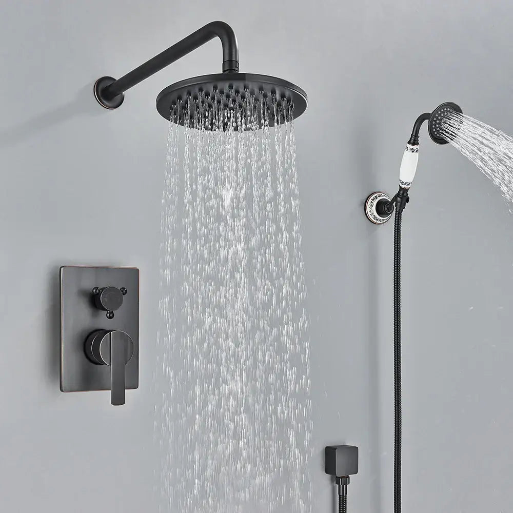 Modern brass square rainfall shower faucet set bathroom mixer system