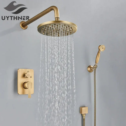 Modern brass square rainfall shower faucet set bathroom mixer system