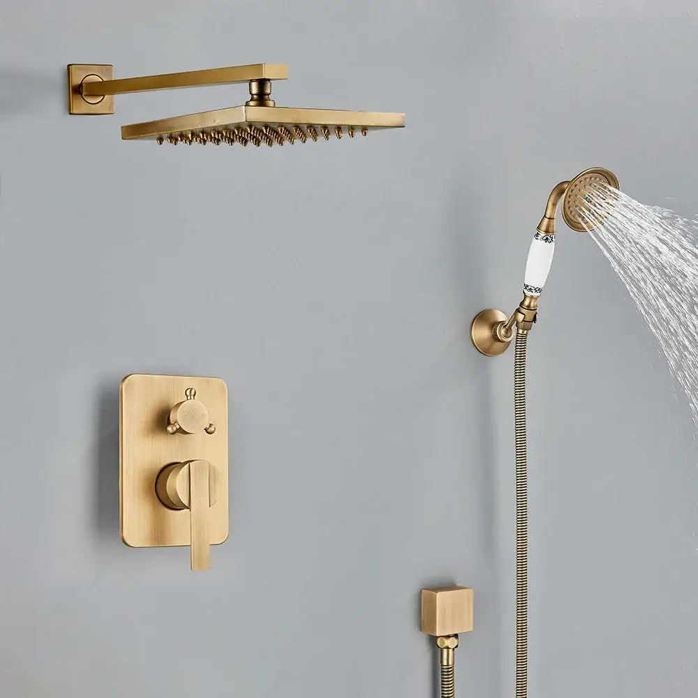 Modern brass square rainfall shower faucet set bathroom mixer system