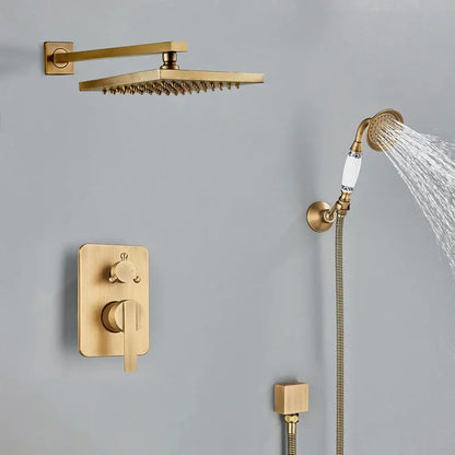 Modern brass square rainfall shower faucet set bathroom mixer system