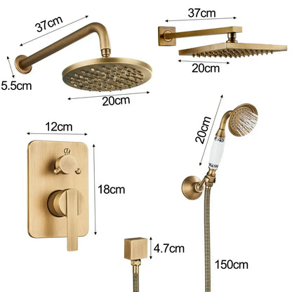 Modern brass square rainfall shower faucet set bathroom mixer system
