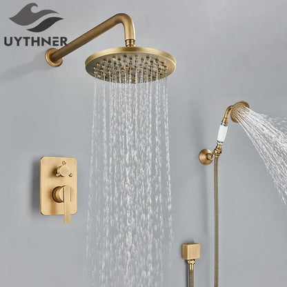 Modern brass square rainfall shower faucet set bathroom mixer system