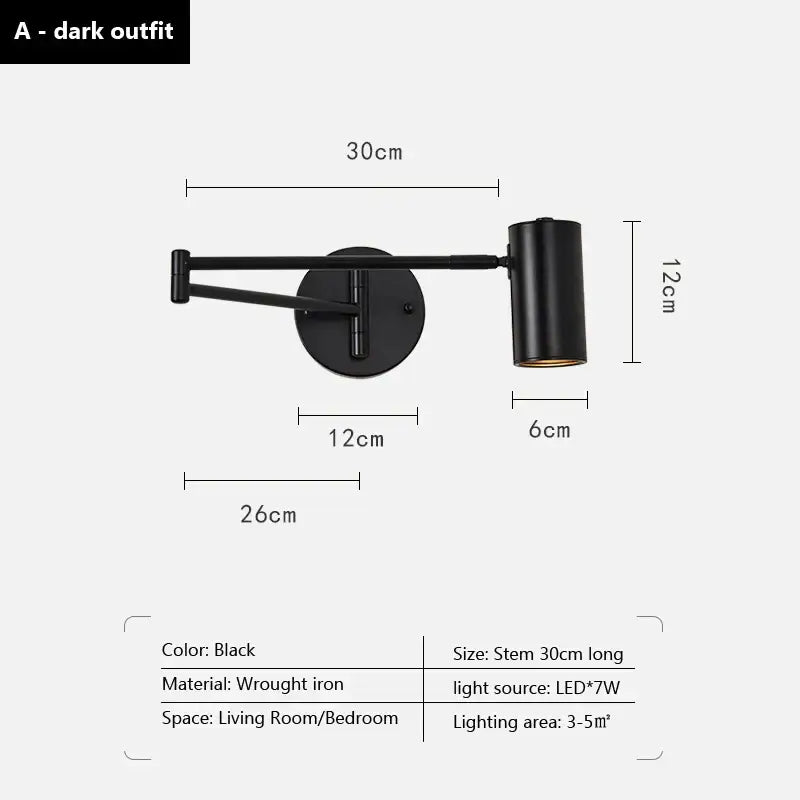 Modern brass swing arm wall lamp bedroom adjustable light