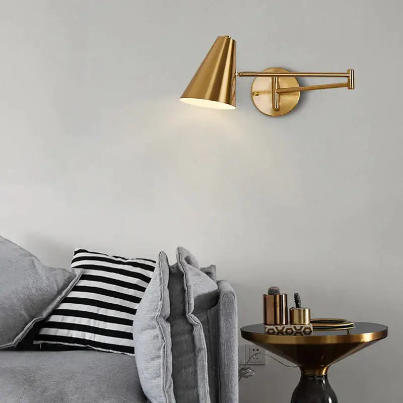 Modern brass swing arm wall lamp bedroom adjustable light