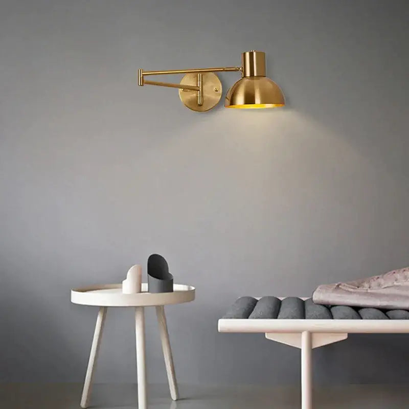 Modern brass swing arm wall lamp bedroom adjustable light