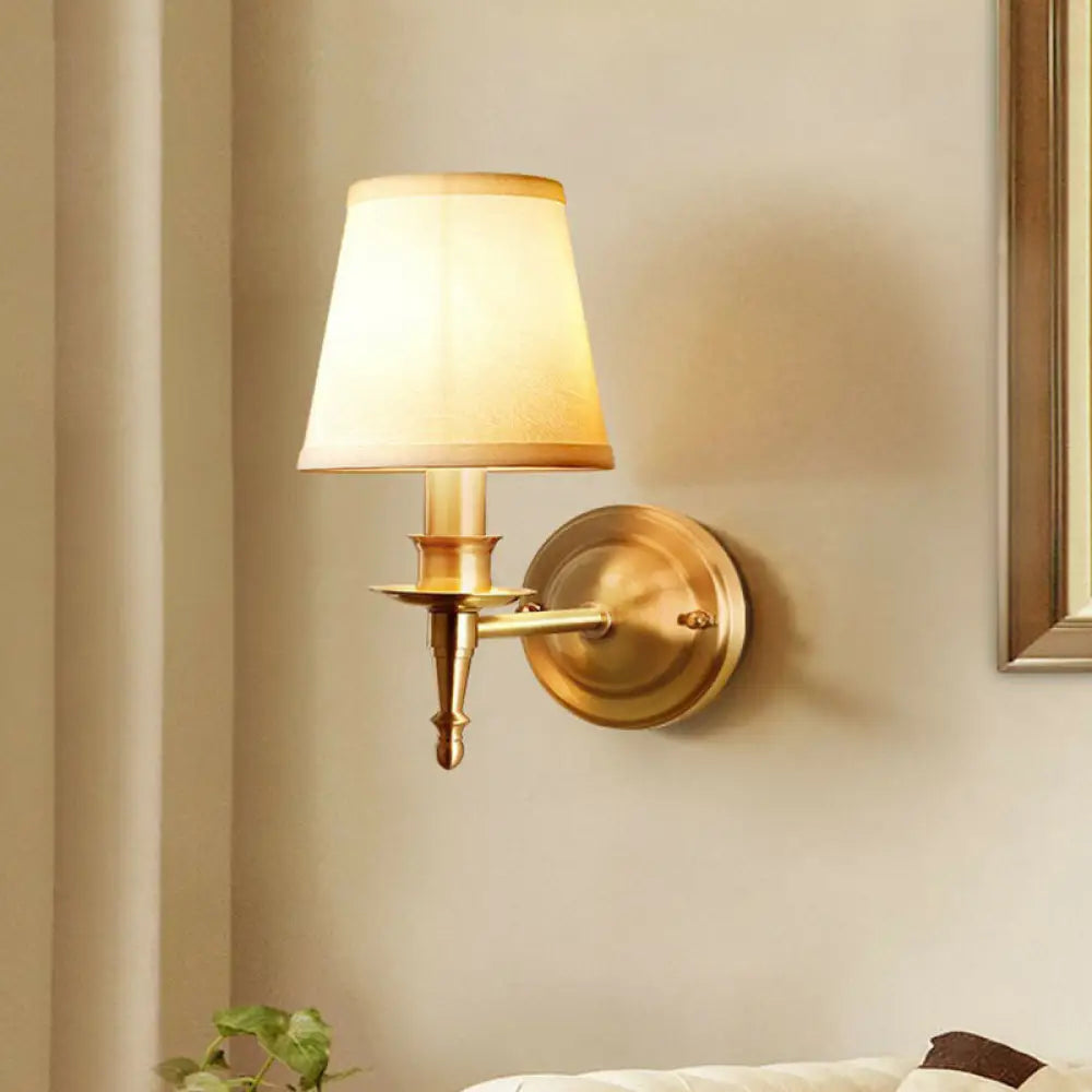 DecorBites™ Modern Brass Taper Wall Lamp: Stylish Single-Bulb Fabric Wall Sconce for Corridor