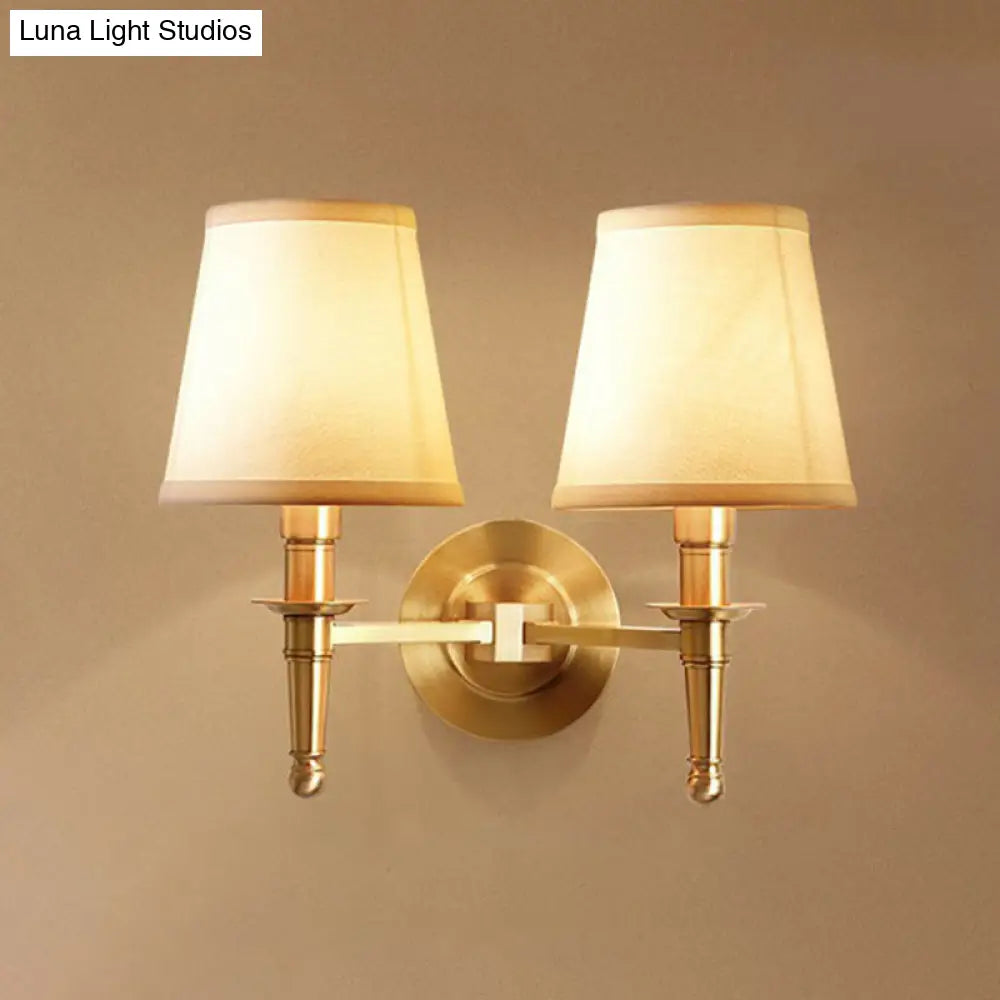DecorBites™ Modern Brass Taper Wall Lamp: Stylish Single-Bulb Fabric Wall Sconce for Corridor