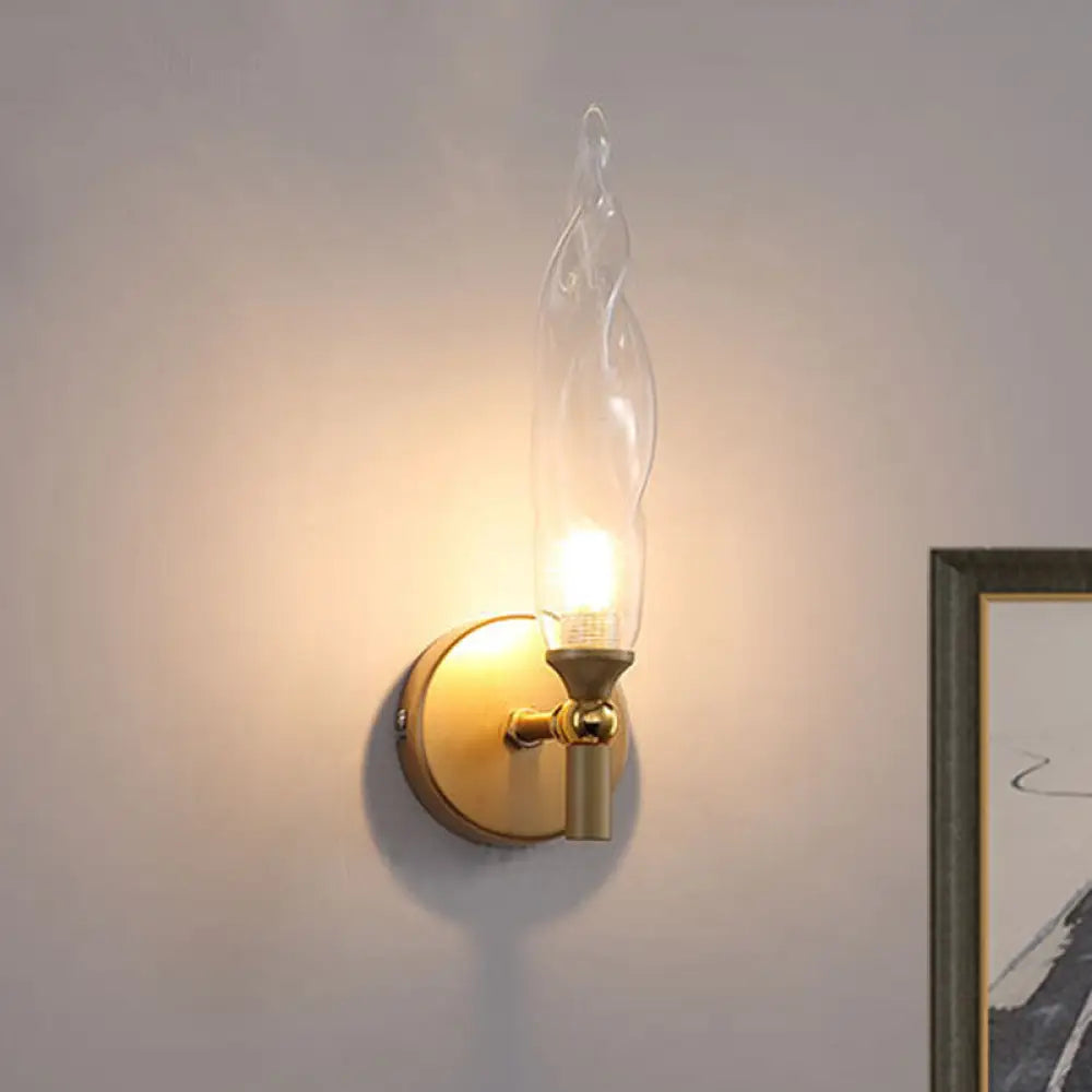 DecorBites™ Modern Brass Torch Sconce: LED Wall Mount Lamp with Clear Glass - Bedside Lighting