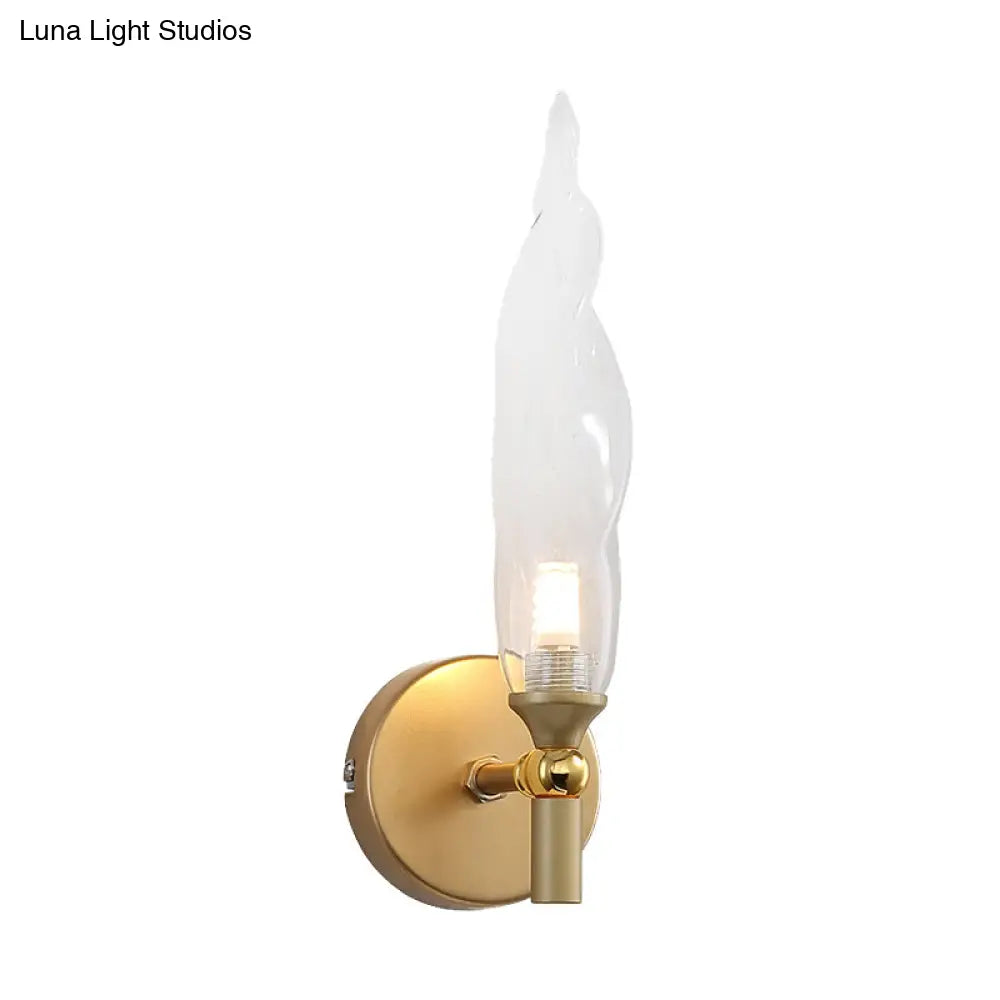 DecorBites™ Modern Brass Torch Sconce: LED Wall Mount Lamp with Clear Glass - Bedside Lighting