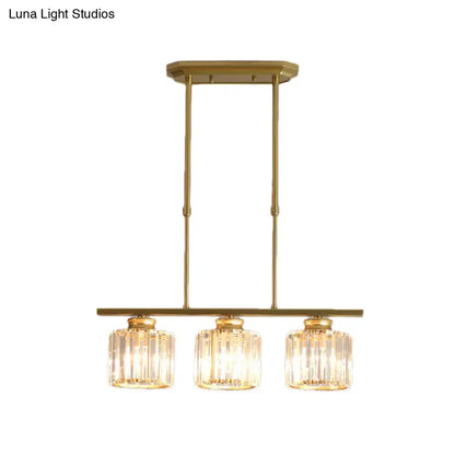 Modern brass triple crystal ceiling pendant light for dining room