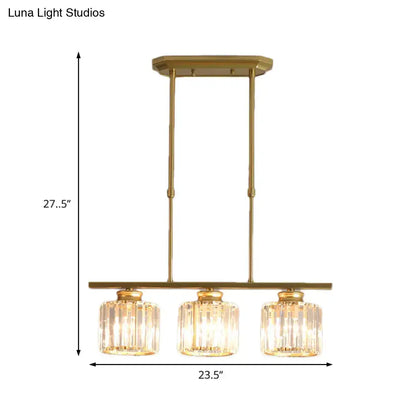 Modern brass triple crystal ceiling pendant light for dining room