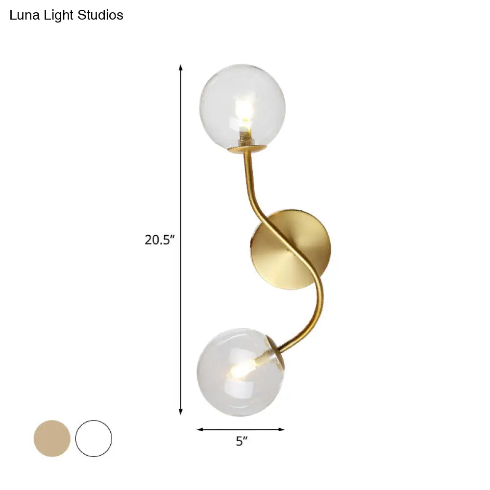 DecorBites™ Modern Brass Wall Lamp Sconce with Clear/Tan Glass - Ball Stairway 2-Light LED