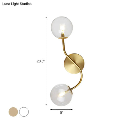 DecorBites™ Modern Brass Wall Lamp Sconce with Clear/Tan Glass - Ball Stairway 2-Light LED