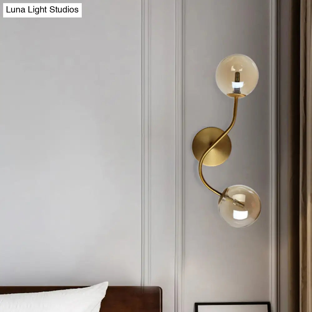 DecorBites™ Modern Brass Wall Lamp Sconce with Clear/Tan Glass - Ball Stairway 2-Light LED