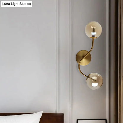 DecorBites™ Modern Brass Wall Lamp Sconce with Clear/Tan Glass - Ball Stairway 2-Light LED