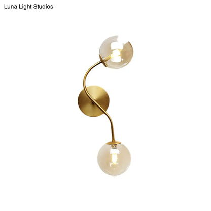 DecorBites™ Modern Brass Wall Lamp Sconce with Clear/Tan Glass - Ball Stairway 2-Light LED