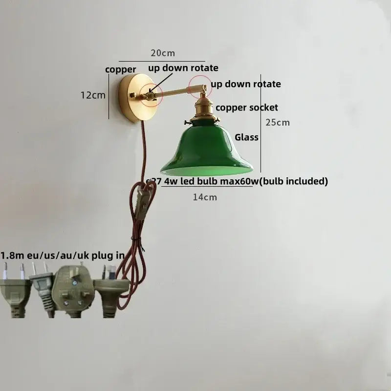Modern brass wall lamp with clear glass shade bedroom reading light