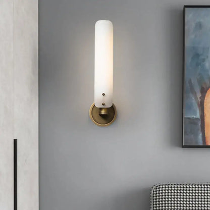 Modern brass wall lamp with opal glass shade bedroom sconce