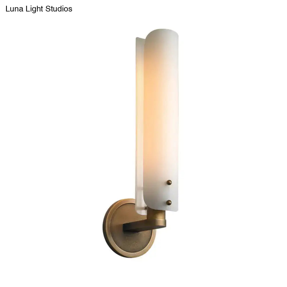 Modern brass wall lamp with opal glass shade bedroom sconce