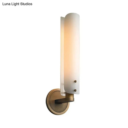 Modern brass wall lamp with opal glass shade bedroom sconce