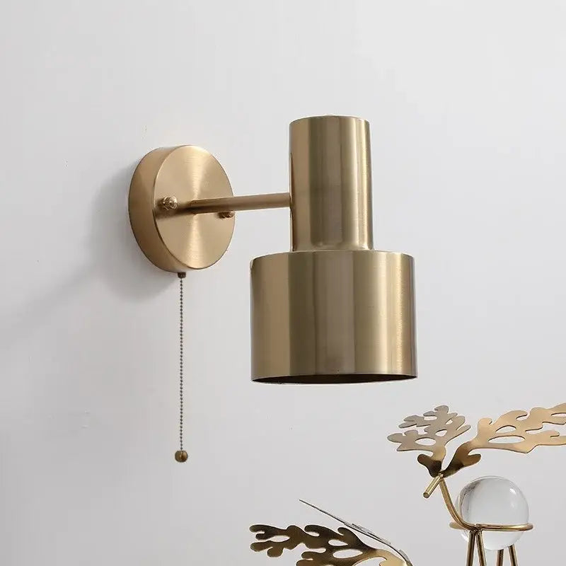 Modern brass wall lamp with pull chain switch for bedroom decor