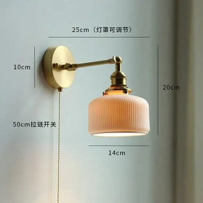 Modern brass wall lamp with ribbed glass shade – bedroom reading light