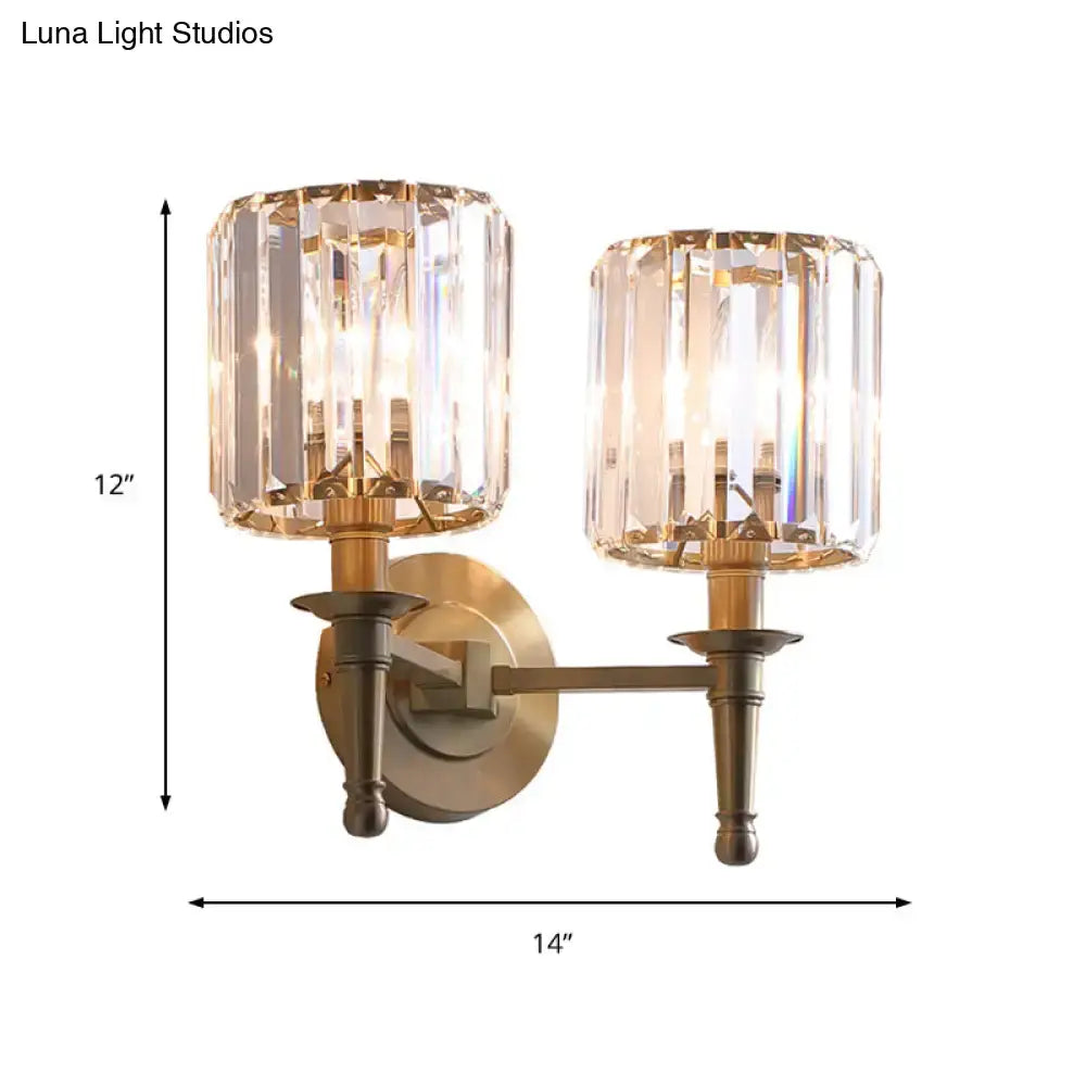 Modern brass wall light sconce with crystal shade for bedroom