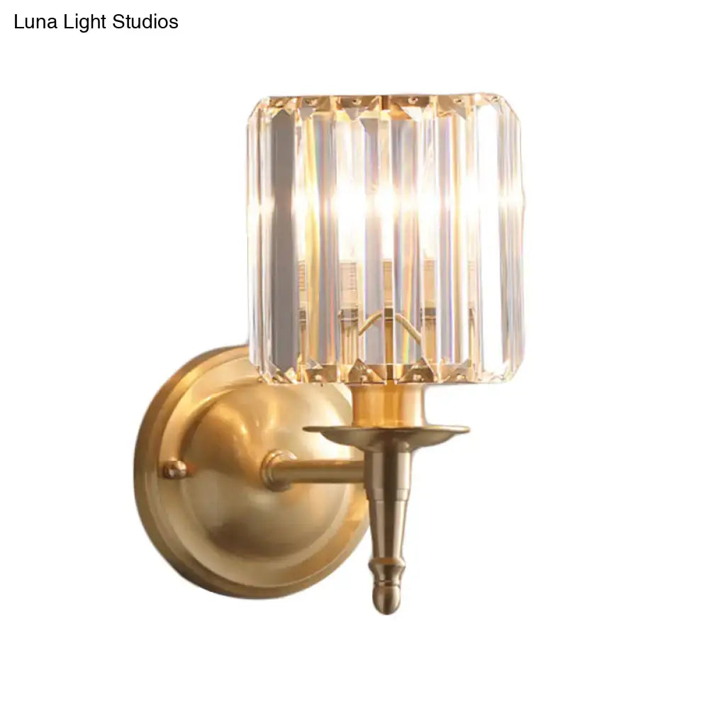 Modern brass wall light sconce with crystal shade for bedroom