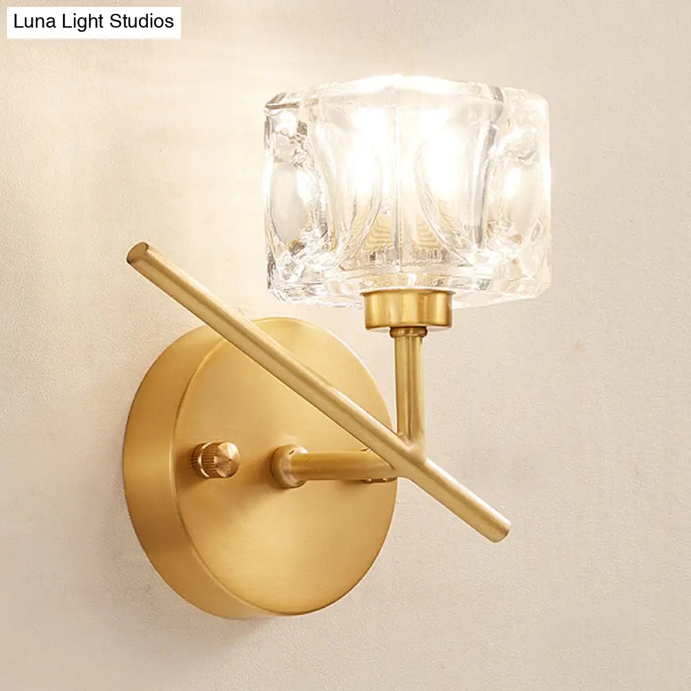 DecorBites™ Modern Brass Wall Light with Clear Crystal Shade - Perfect for Bedroom Lighting