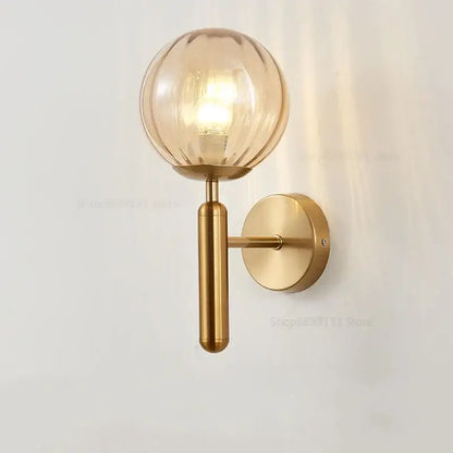 Modern brass wall lights with white & clear glass ball for living room