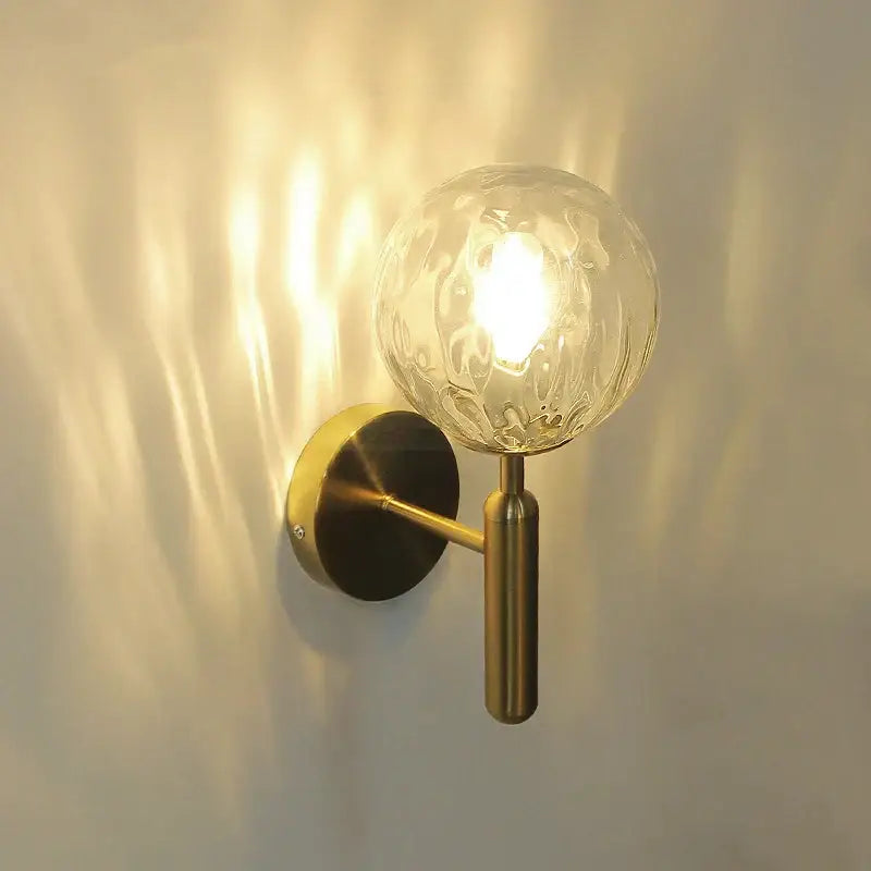 Modern brass wall lights with white & clear glass ball for living room
