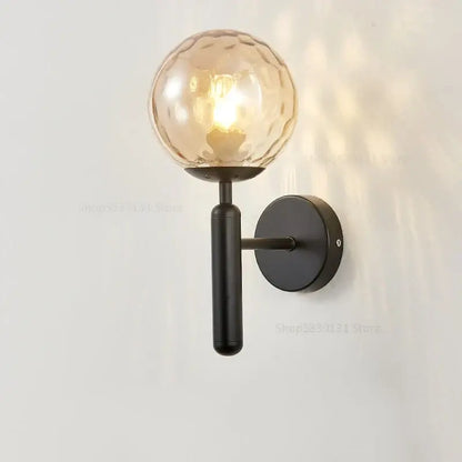 Modern brass wall lights with white & clear glass ball for living room