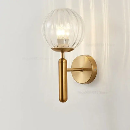 Modern brass wall lights with white & clear glass ball for living room