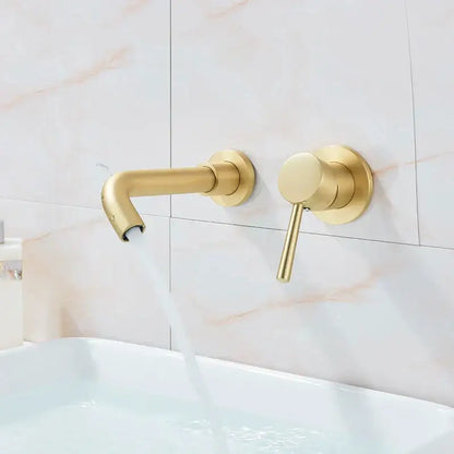 Modern brass wall mount basin faucet bathroom curved spout mixer tap