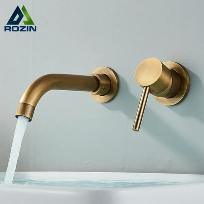 Modern brass wall mount basin faucet bathroom curved spout mixer tap