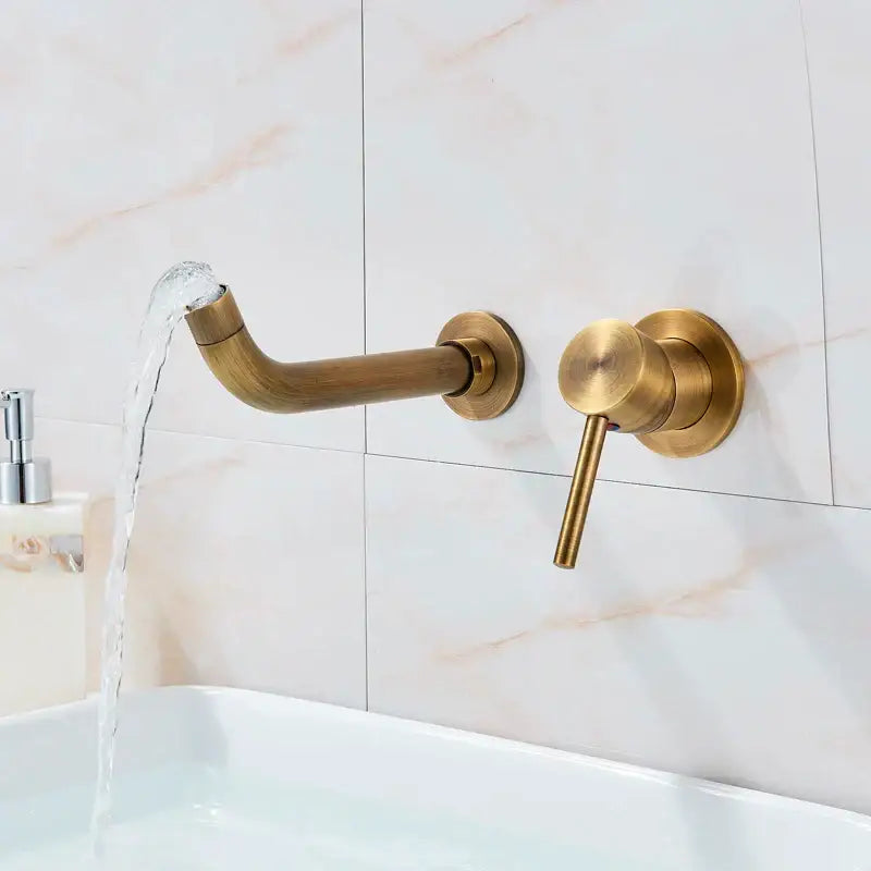Modern brass wall mount basin faucet bathroom curved spout mixer tap