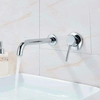 Modern brass wall mount basin faucet bathroom curved spout mixer tap