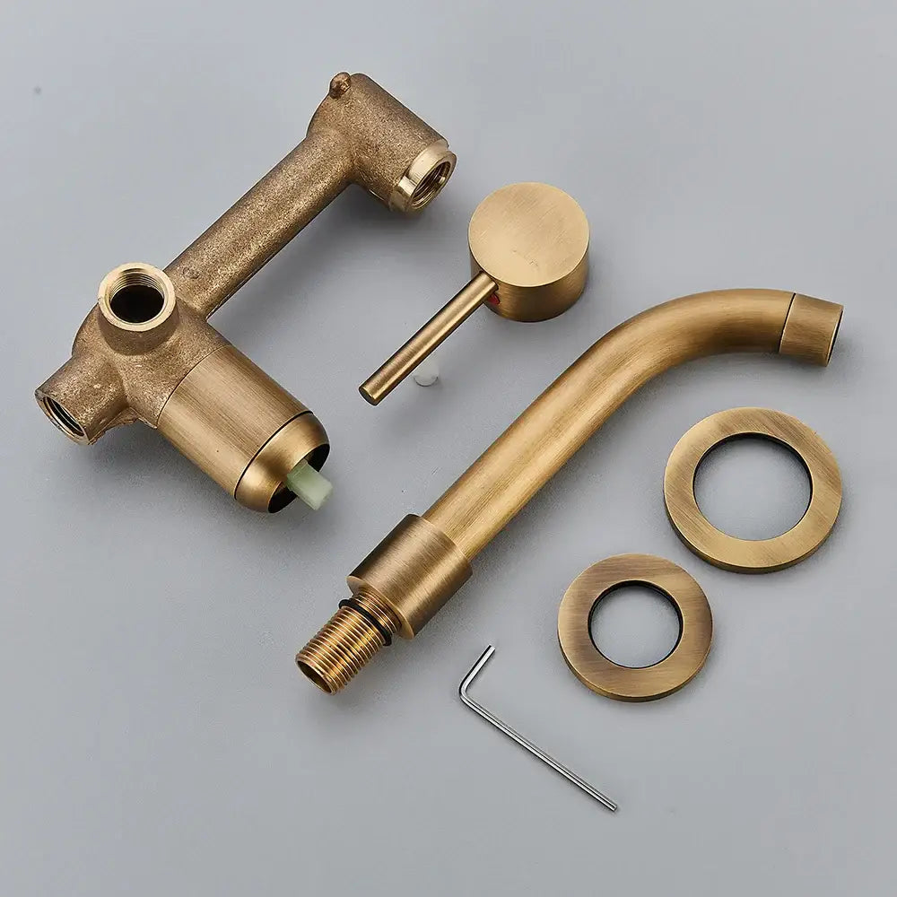 Modern brass wall mount basin faucet bathroom curved spout mixer tap