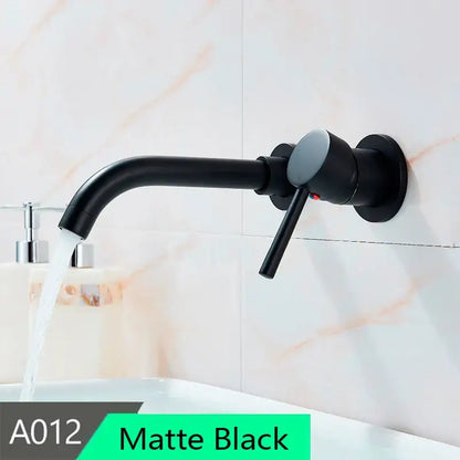 Modern brass wall mount basin faucet bathroom curved spout mixer tap