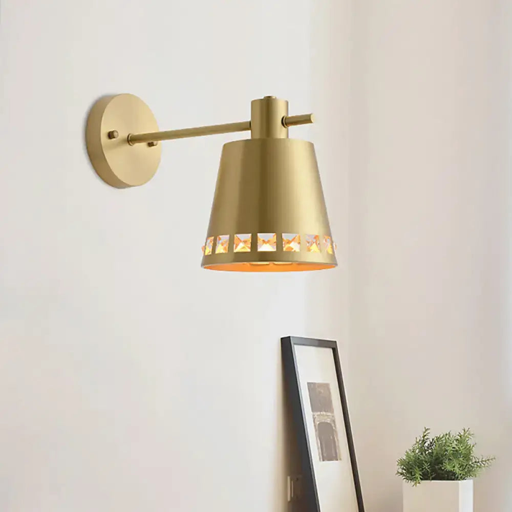 Modern brass wall mount light with clear crystal accent living room