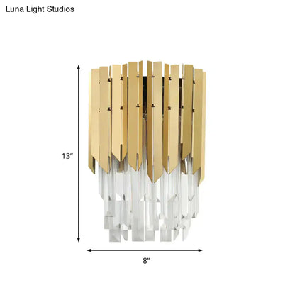 Modern brass wall mount light with clear crystal prism bedroom sconce