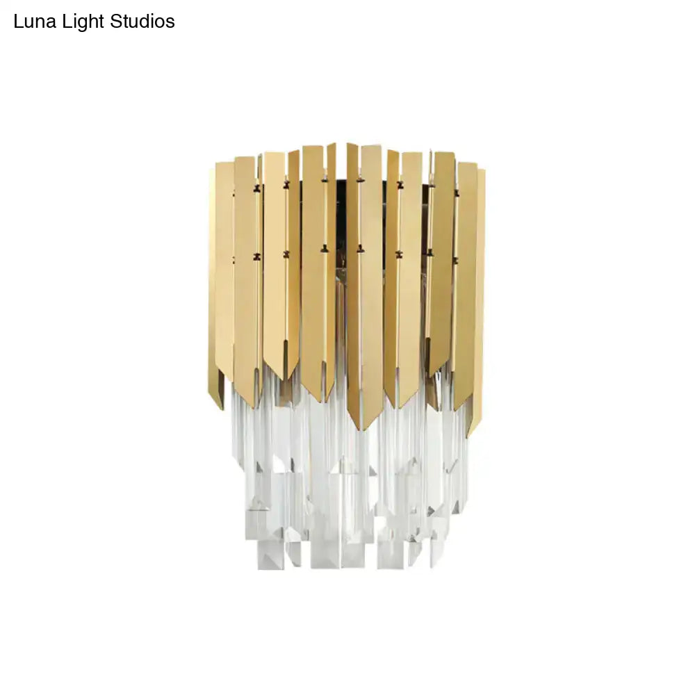 Modern brass wall mount light with clear crystal prism bedroom sconce